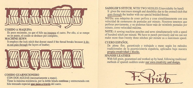 Tarjeta de presentación de la artesanía Felipe Prieto, creada por el propio artesano en los años ochenta